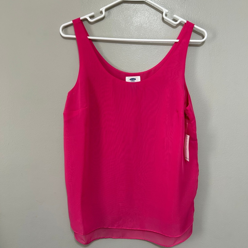 Old Navy Tank Top Womens S Fuchsia Pink Double Layer Chiffon Barbiecore Preppy